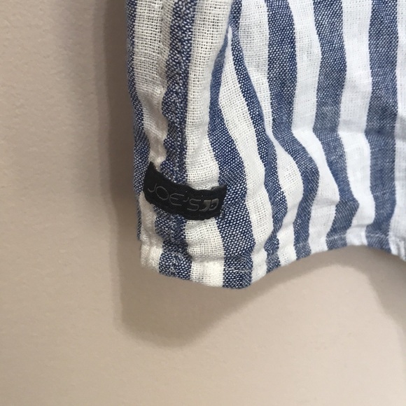 JOES Jeans linen blend striped short sleeve button down shirt XL blue white - Picture 6 of 11